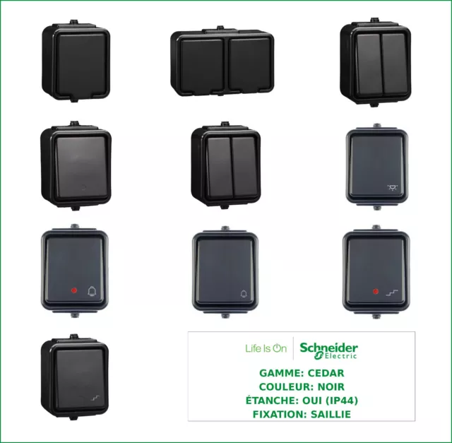 Prises/Interrupteurs/Poussoirs Étanches En Saillie Ip44 Noir Schneider Cedar