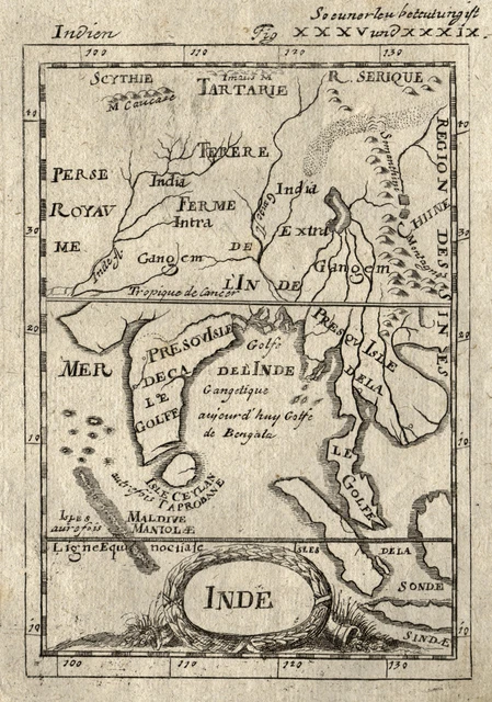 Inde Asie Original Gravure sur Cuivre Carte Géographique Mallet 1719