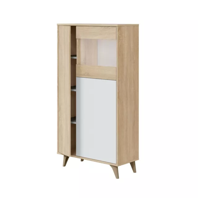 Vitrina 3 puertas comedor aparador salon o despacho Roble - Blanco, Kikua plus