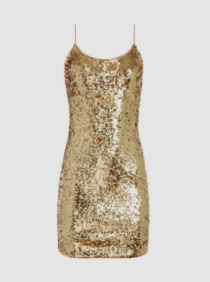 $330 Alice & Olivia Women's Gold Scoop Neck Giselle Sequin Mini Dress Size 6