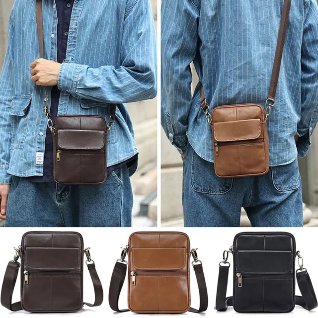 Mens Crossbody Bag Genuine Leather Shoulder Bag Cowhide Phone Bag Messenger