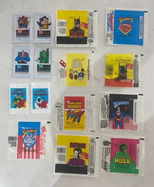 A Selection Of Comic Wax  and Non Wax Empty Wrappers Superman Batman DC Marvel