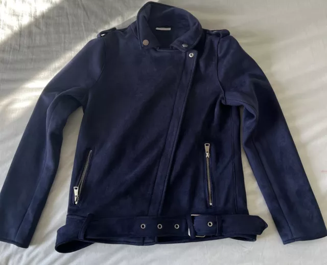 Girls Matalan Navy Blue Faux Suede biker jacket Age 12 VGC.