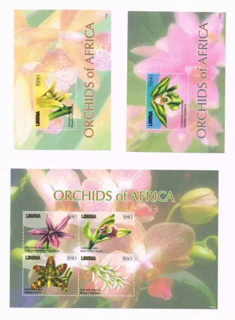 2/3 off $19.00 Scott Value - 2011 LIBERIA Orchids 3 s/s Flowers MNH NH UMM
