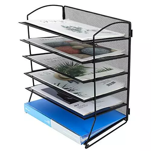 Desktop File Organizer Document Folder Rack Metal Mesh Letter Tray Holder 6-Tier