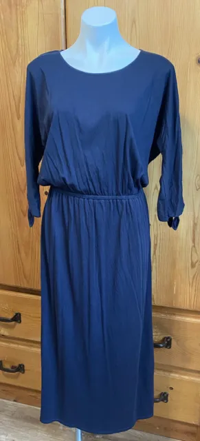 Garnet Hill Essential Midi Dress Navy Blue Cotton Tencel Jersey Women’s Size Med