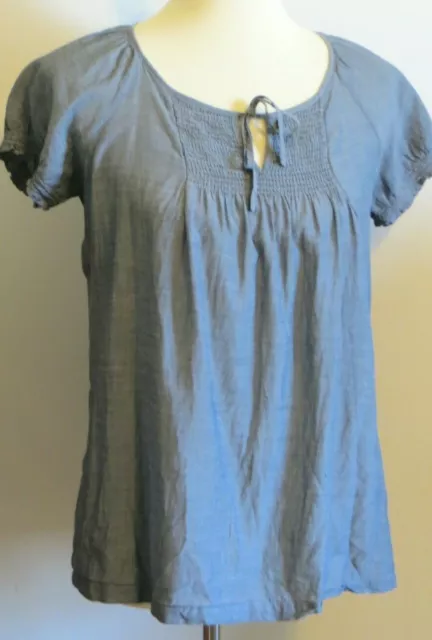 Merona Womens Small Light Blue-Gray Short Sleeve 100% Cotton Shirt Festival Boho