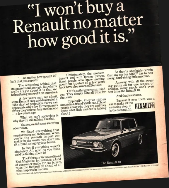 1967 RENAULT 10 VINTAGE car ORIGINAL PRINT AD Nostalgia A3