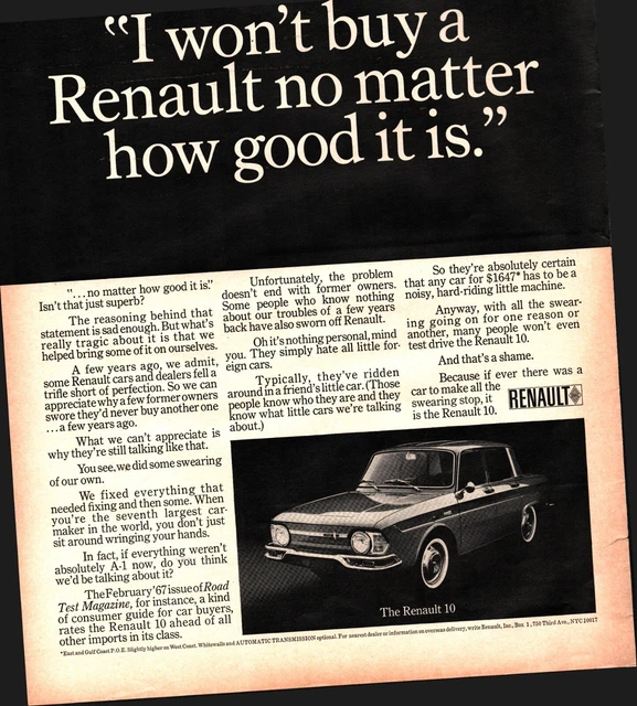 1967 RENAULT 10 VINTAGE car ORIGINAL PRINT AD Nostalgia A3
