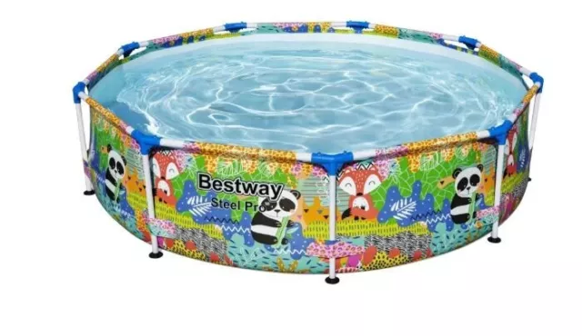 Bestway Steel Pro 9' x 26" Above Ground Round Outdoor Swimming Pool, Panda Print