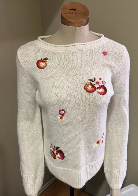 LC Lauren Conrad Sweater Women S Small White Pullover Knit Apple Floral Disney