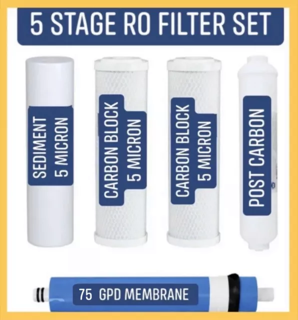 Full 5 stage Reverse Osmosis Replacement Filter set with 75 GPD membrane, USA