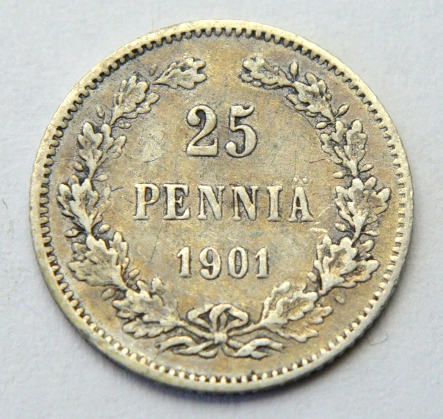 Russia Finand 25 Pennia 1901 Old Silver Coin