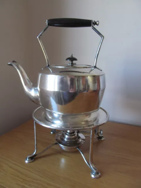 ANTIQUE COOPER BROTHERS & SONS SILVER PLATED SPIRIT KETTLE with STAND & BURNER