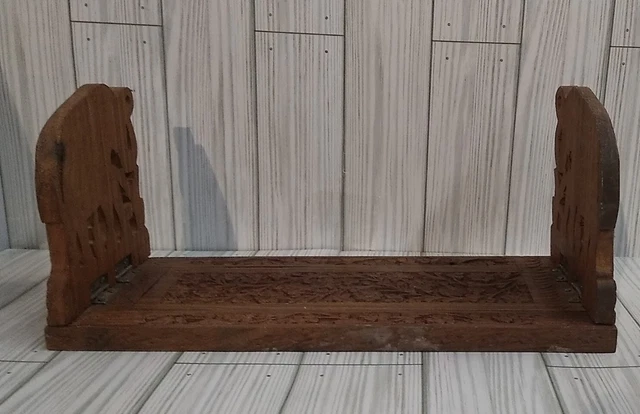 Hand Carved Wooden Book Holder Expandable Book Shelf 12"-20" Elephant Vintage