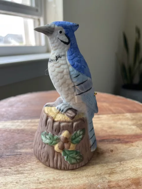 Vintage Jasco Blue Jay Bird Ceramic Bell Figurine