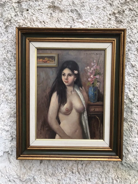 Quadro Vintage -Nudo-Dipinto A Olio Su Tela