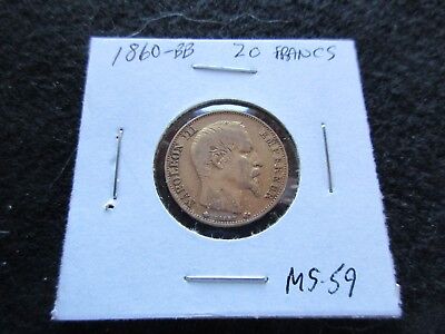 1860-Bb  20 Francs Gold Coin, France, Napoleon Iii,  Ungraded        #Day-02768