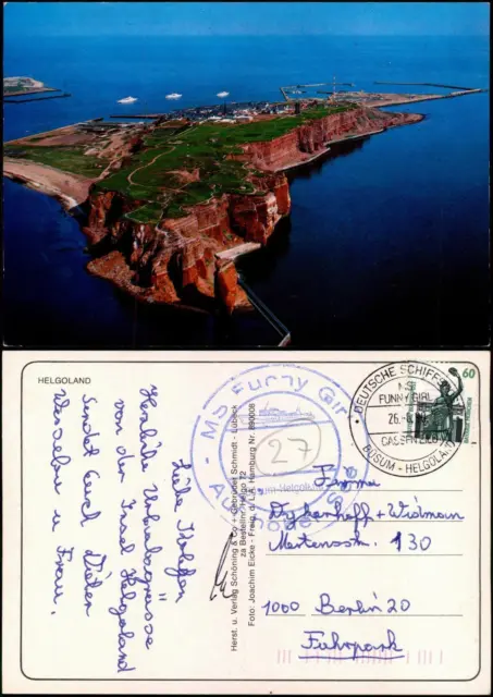 Helgoland Luftbild 1981  Stempel  Schiffspost MS Funny Girl Büsum-Helgoland