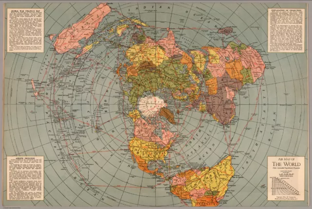 Flat Earth Map Polar Azimuthal Equidistant 1943 WALL POSTER (SZ: A4 A3 A2 A1 A0)