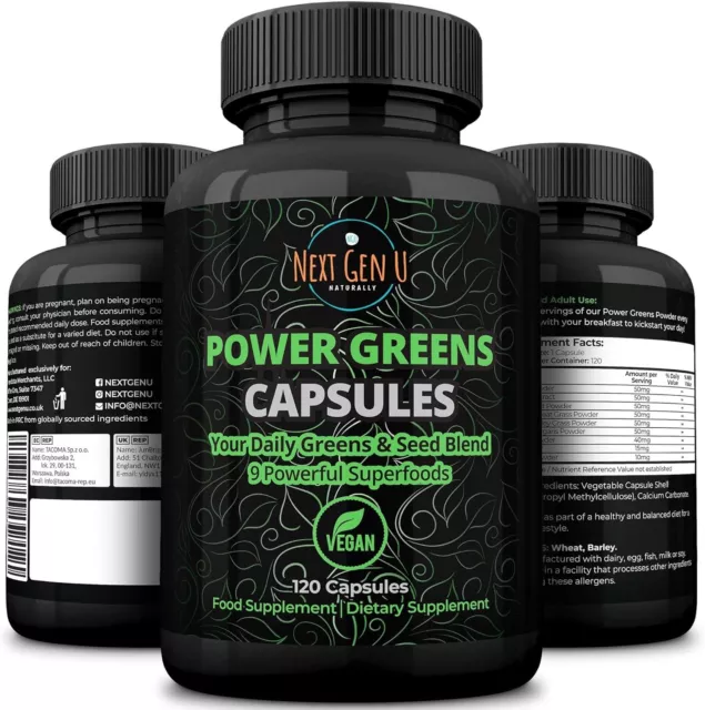 Super Greens Immune System Support 500 mg 120 Vegan Capsules Contains Mixed Supe