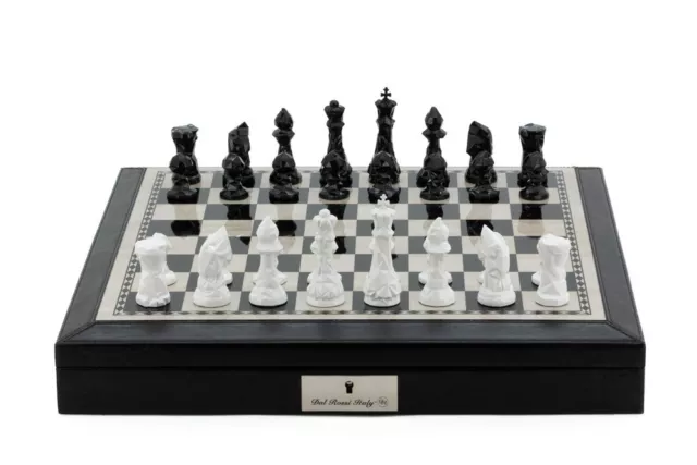 Dal Rossi Chess Set Modern Black/White Pieces + 45cm Black Bevelled Box/Board