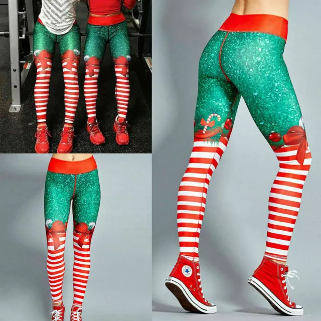 Womens Christmas Leggings Workout Yoga Pants Xmas Party Stretchy Fitness Trouser