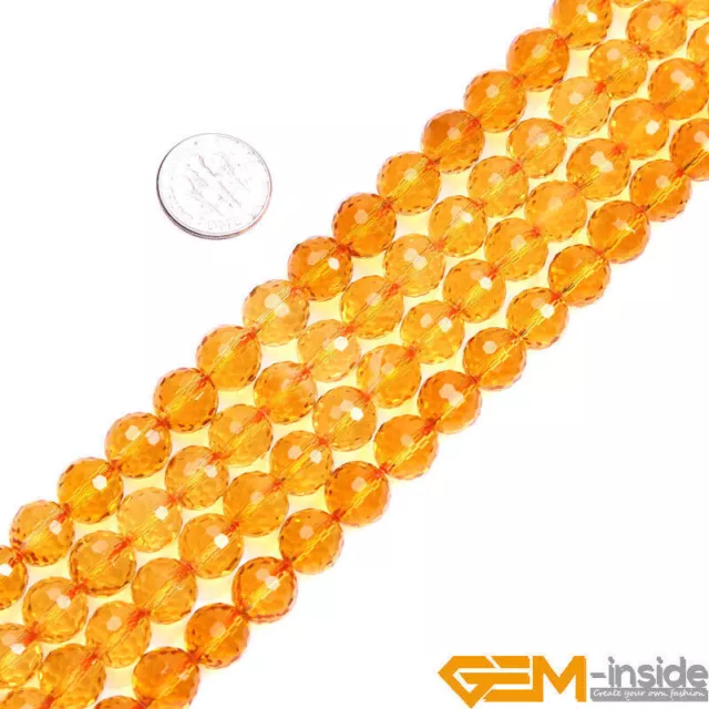 Faceted Yellow Citrine Clear Crystal Qurartz Round Loose Beads Strand 15" Dyed