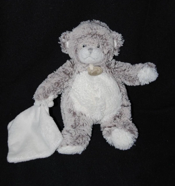 Peluche doudou ours brun blanc chiné les flocons BABY NAT' mouchoir 22 cm BE