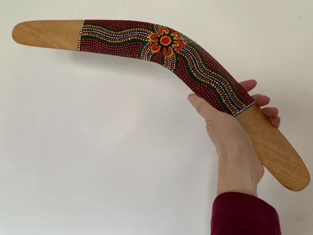 Boomerang Antico Artigianale Firmato Famiglia Aborigena Decorato A Mano 50 Cm