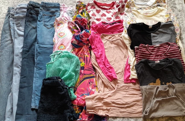 Large Bundle Of Girls Clothes Age 11-12 - Dresses Tops Jeans Shorts Tops 1 New