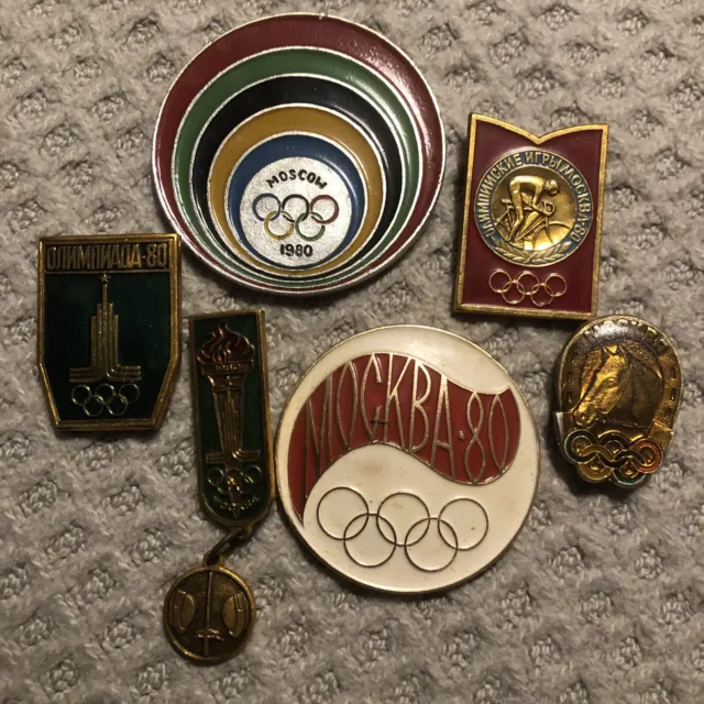 UDSSR 6 Abzeichen mit Bezug Olympiade 1980 in Moskau