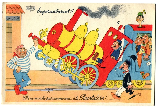 planche publicitaire par Dubout Revitalose Supercarburant Lab. Fraysse années 50