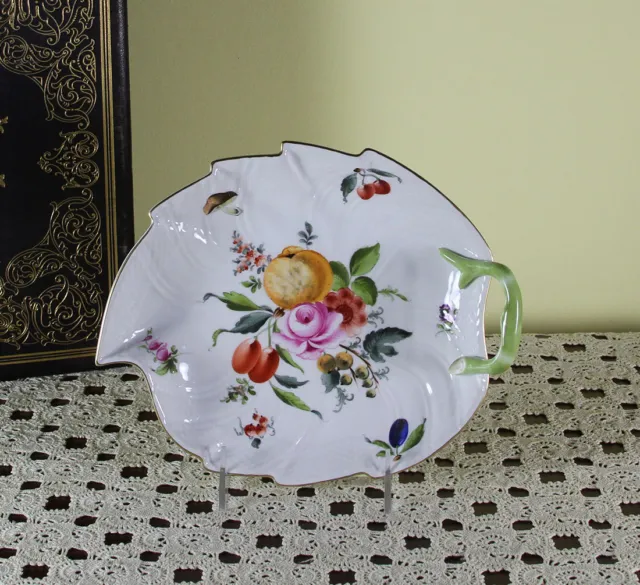 Wonderful Hand-Painted Large Leaf Shaped Dish with Fruit Decoration by  Herend