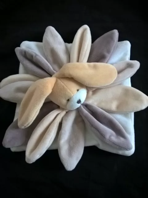 DOUDOU ET COMPAGNIE lapin plat Collector pétales beige gris blanc 2 dispo