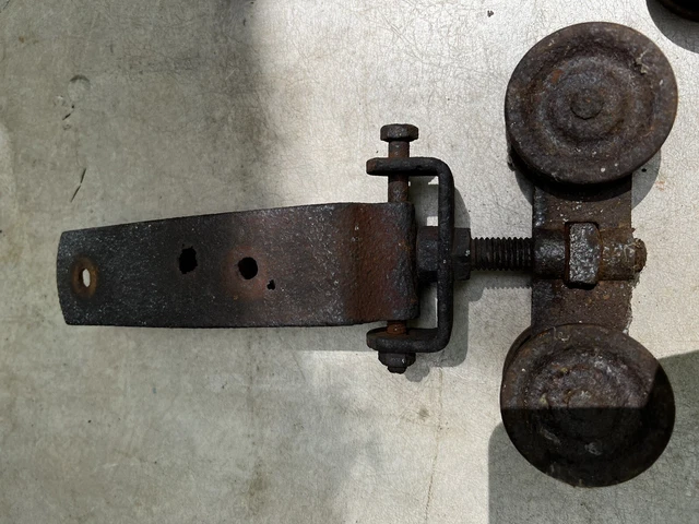 ANTIQUE BARN DOOR ROLLERS Vtg Cast Iron Hanger Pair Hardware Parts Repair Lot 3