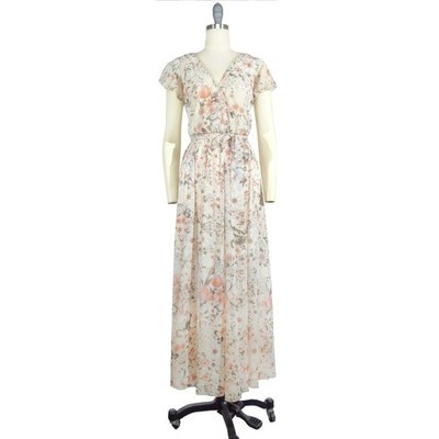 Kate and Lily Floral Surplice Midi Dress Multicolor Sz 6 bohemian summer prairie