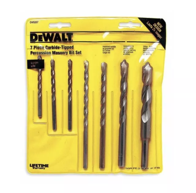 DeWalt Masonry Bit Hammer Drill Bits Set of 7 Rock Carbide DW5207