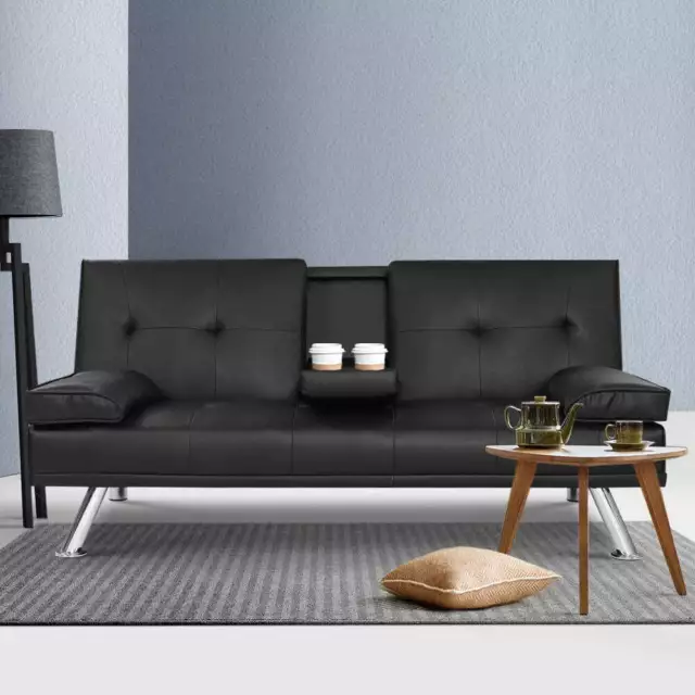 Artiss Sofa Bed 168CM Black PU Leather