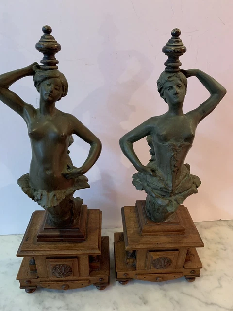 19th C. Pair Of American Renaissance Revival Spelter Mermaids