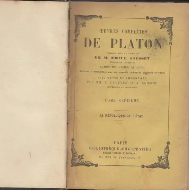 Oeuvres complètes tome septième la république ou l'état | Platon | Etat correct