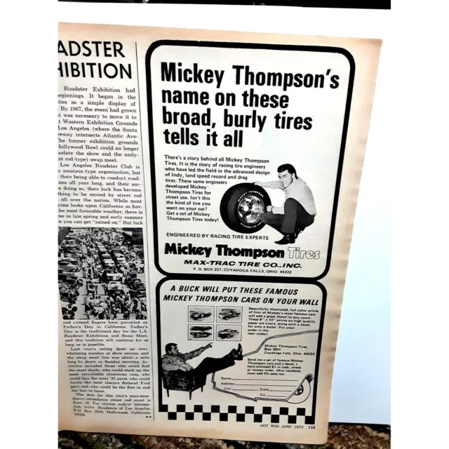 Vintage 1972 Mickey Thompson Tires Original Ad epherma