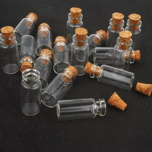 10pcs Mini Small Glass Bottles with Clear Cork Stopper Jars Tiny Wedding 'mj