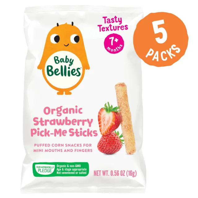 Baby Bellies Organic Pick-Me Sticks Strawberry Puff Snack, 0.56 oz, 5 Pack