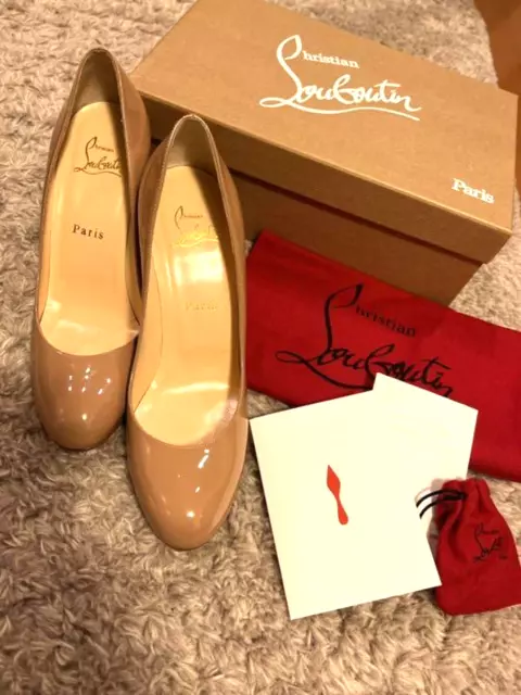 Christian Louboutin 37.5 Simple Pump 100 Beige Patent Leather Round Toe red sole