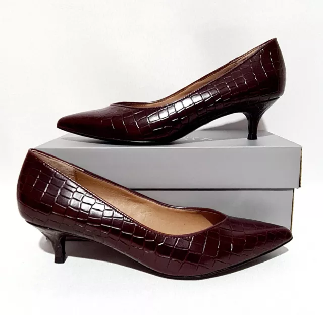 Vionic Kit Josie Croc Wine Leather Court Shoes Kitten Heels Rrp £100 Orthotic