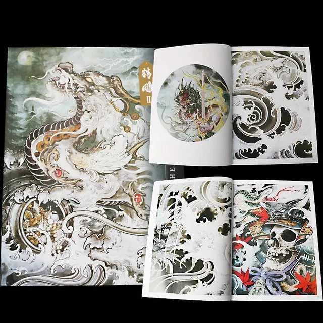 Libro de tatuajes cráneo fantasma dios león dragón plantilla álbum de fotos manuscrito