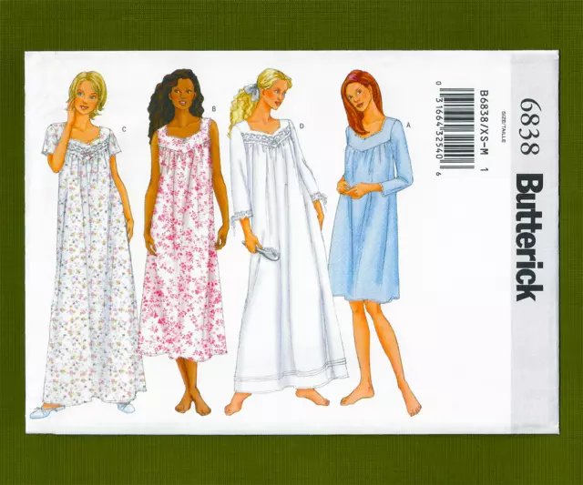 Misses Petite Nightgowns Sewing Pattern~Diamond Neck (XS, S, M) Butterick 6838