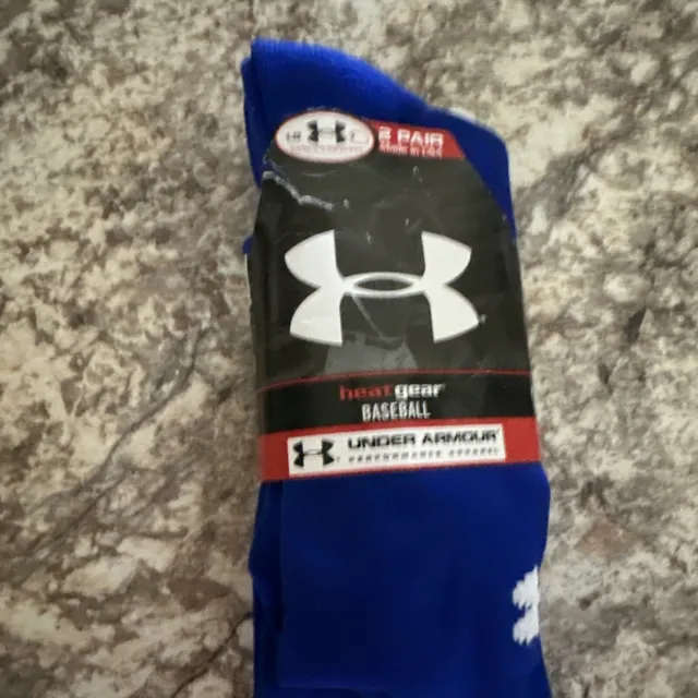 New Under Armour Heat Gear Baseball 2-Pack Mens Blue Socks Size 10-13 USA