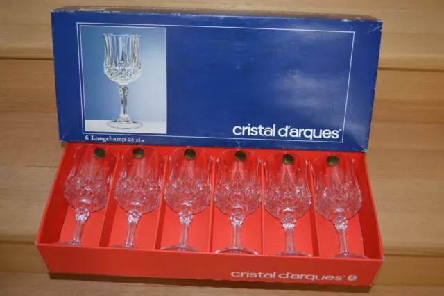 Vintage Boxed Set 6 Cristal D'arques 18Cm Lead Crystal Wine/Water Glasses